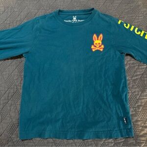 Psycho Bunny Kids Blue Long Sleeve Tee with Yellow Logo